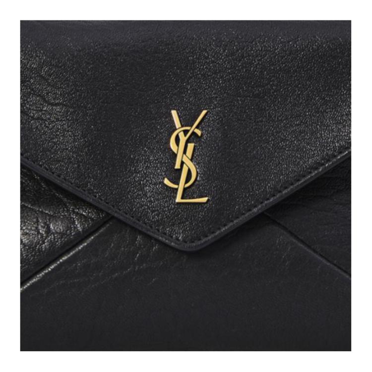 Saint Laurent Ysl Cassandre Logo Chain Shoulder Strap Lambskin Envelope Crossbody Bag Women bags Black 847638-AACYT-1000