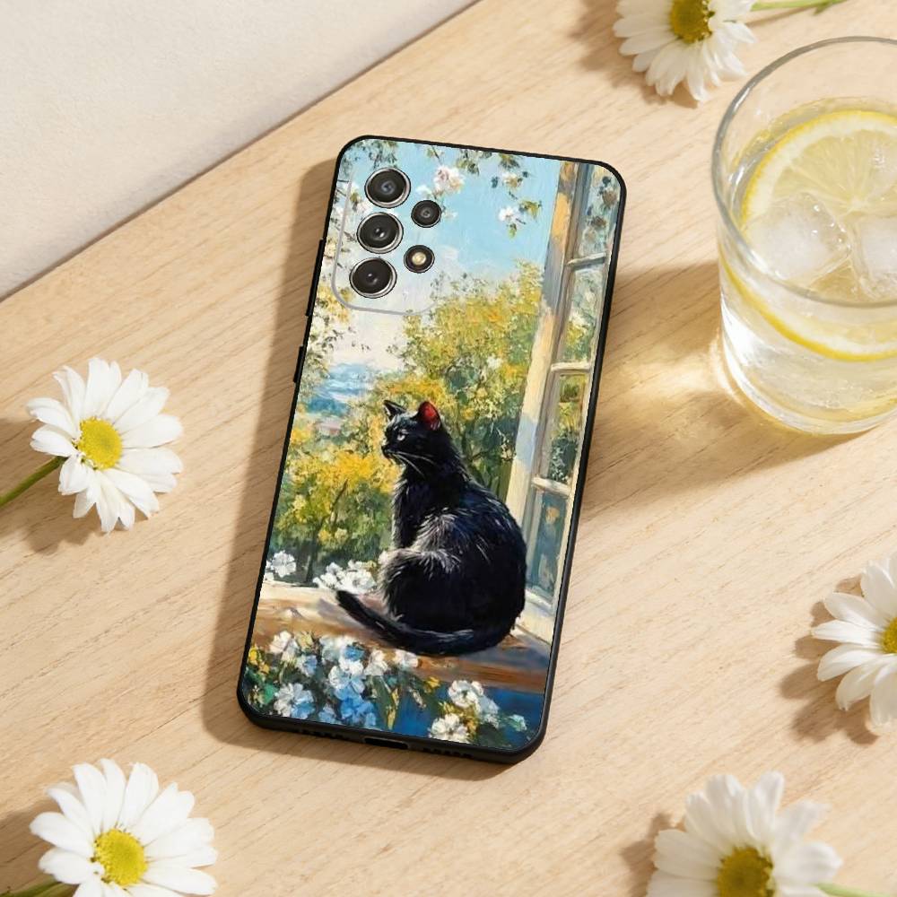 Art Oil Painting Cat Phone Case For Samsung S26,S25,S24,S21,S22,S23,S30,Ultra,S20,Plus,Soft Silicone Black Cover
