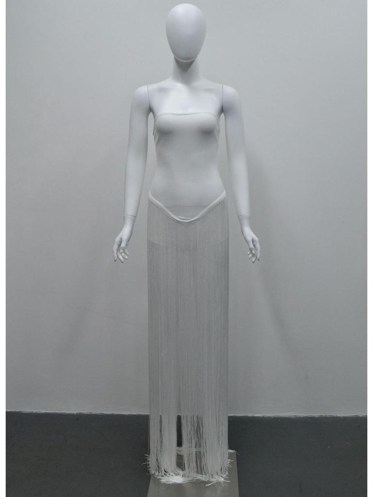 European & American Style Tassel Patchwork Strapless Jumpsuit Dress