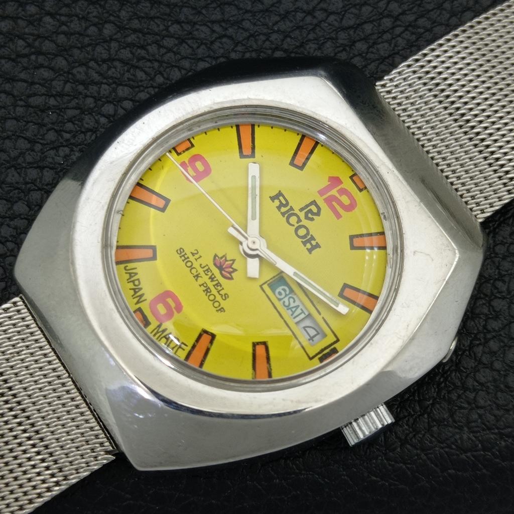 RICOH R31 AUTOMATIC VINTAGE JAPAN MENS YELLOW COLOR DIAL WATCH a706844-1