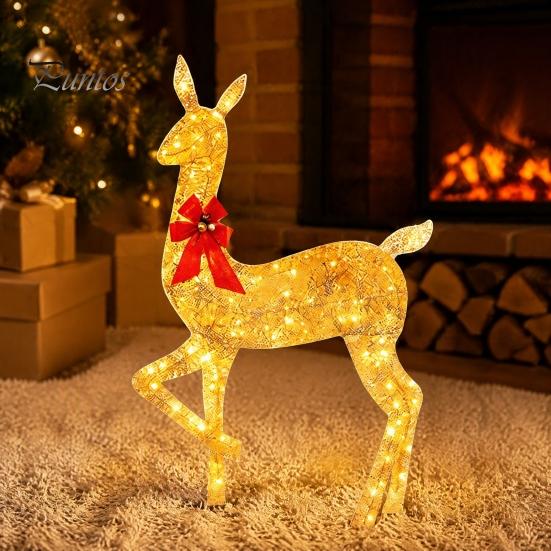 Prismatic Reindeer Figures for Christmas Acrylic Light, 2D Glowing Ornament with LED String Light-up Holiday Decorations Home Garden, Festive