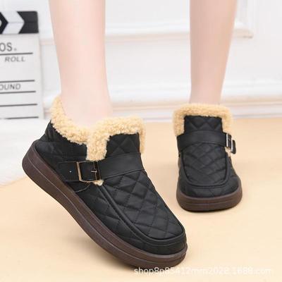 Women's Winter Waterproof Non-Slip Slip-On Cotton Shoes - Soft-Soled Leather, Comfortable & Stylish In Solid Colors