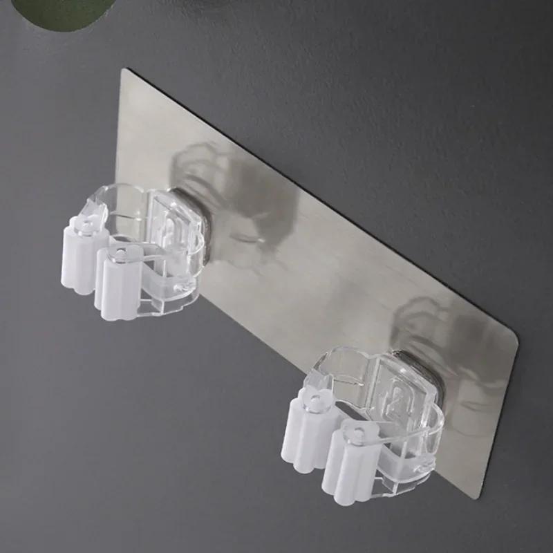 Multi Functional Traceless Mop Holder,no Punching,household Strong Adhesive Mop Hook,no Nail,single Head Double Head Mop Clip