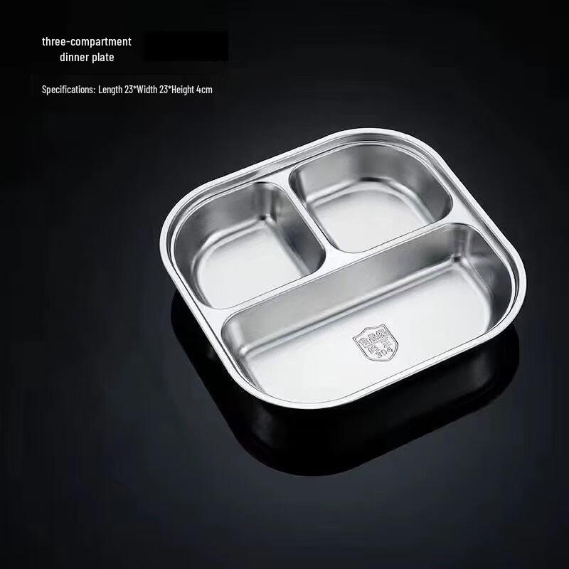 

304 Stainless Steel 3-Compartment Square Meal Tray