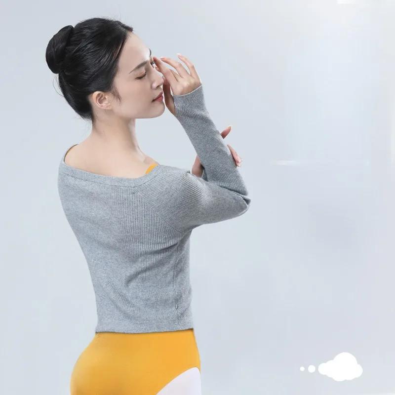 Autumn and Winter Women's Ballet Dance Training Clothes One-shoulder Sweater Adult Modern Dance Long-sleeved Pullover Warm Tops