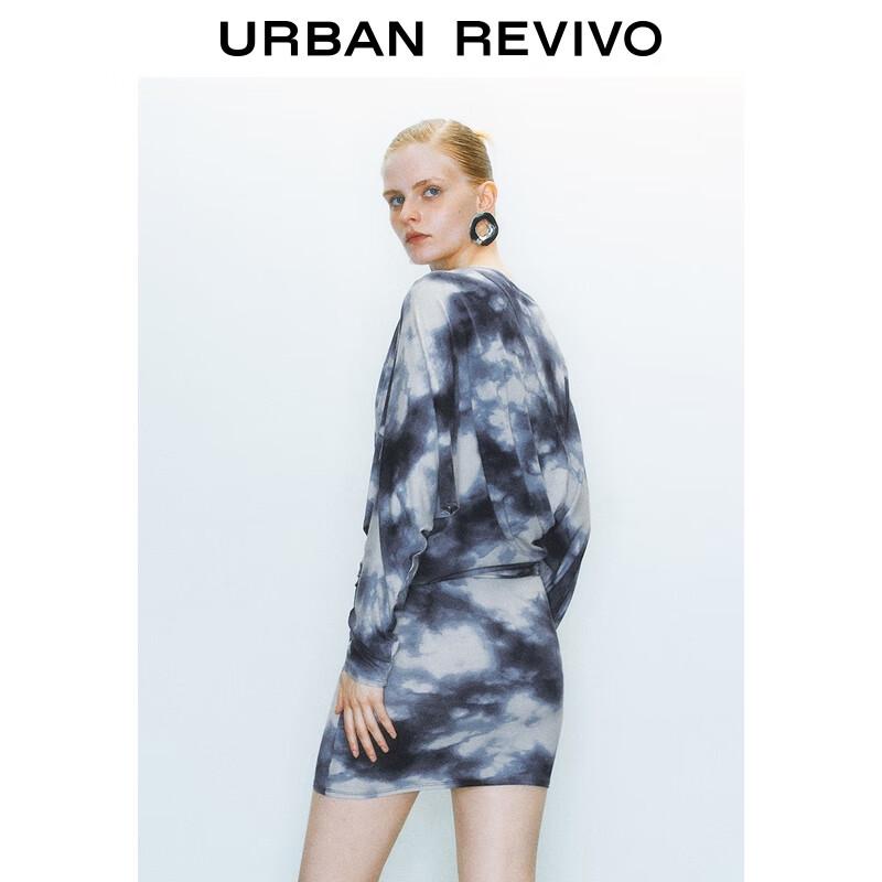 UR 2025 Autumn Tie-Dye Pleated Long Sleeve Dress