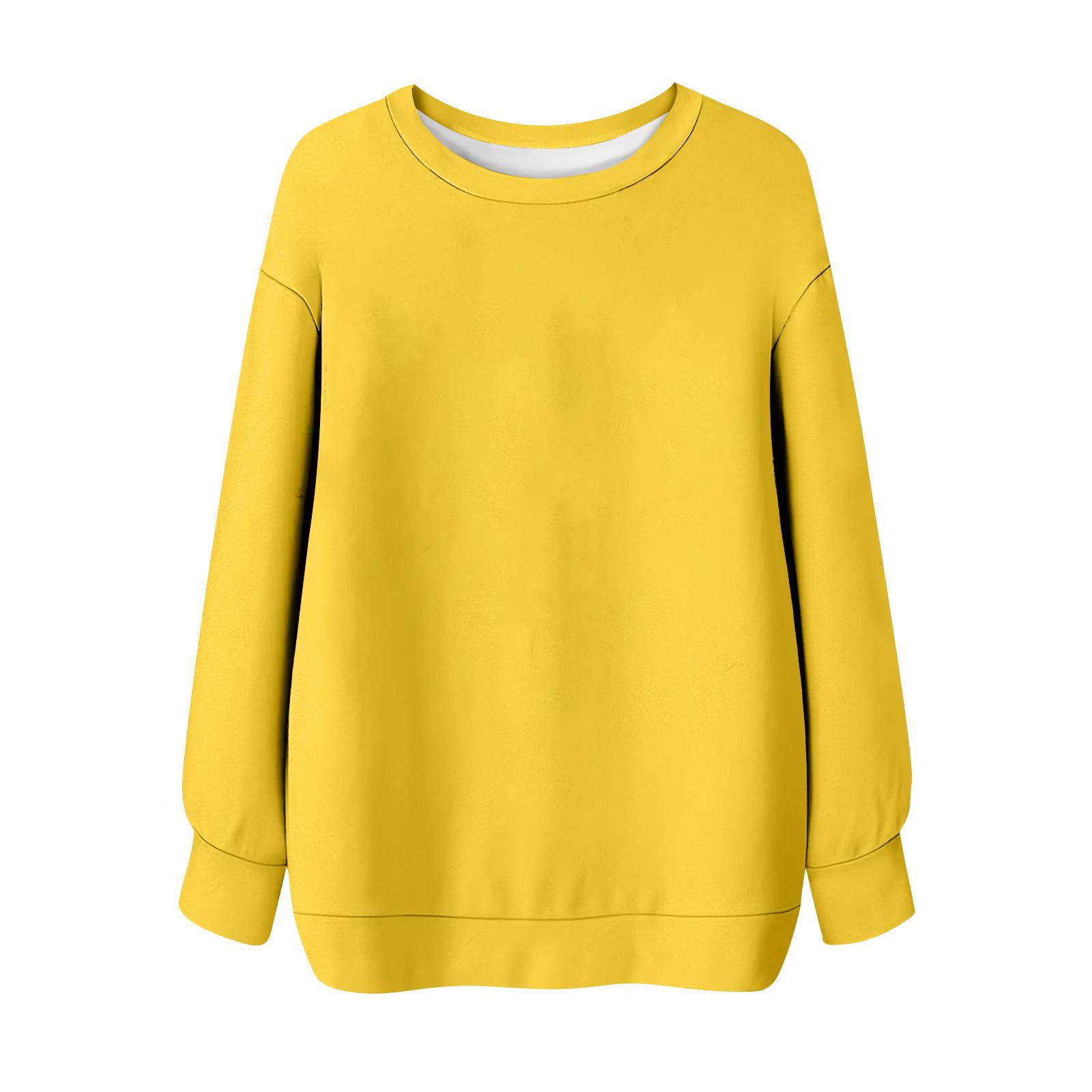 

Женская однотонная футболка с круглым вырезом и длинными рукавами, свитшот XL жёлтый