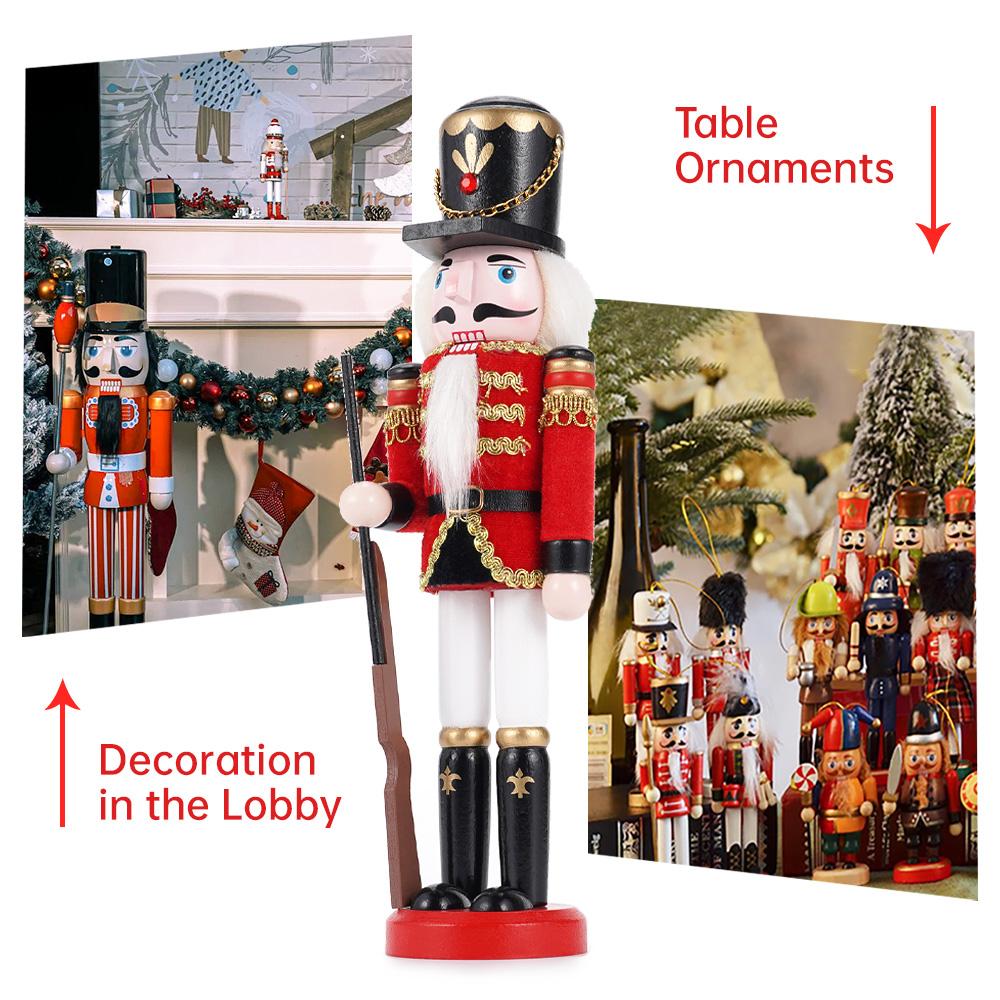 30CM Christmas Nutcracker solid wood wrapped fabric new unique handicraft decorative red  soldier  figure decorative statue gift
