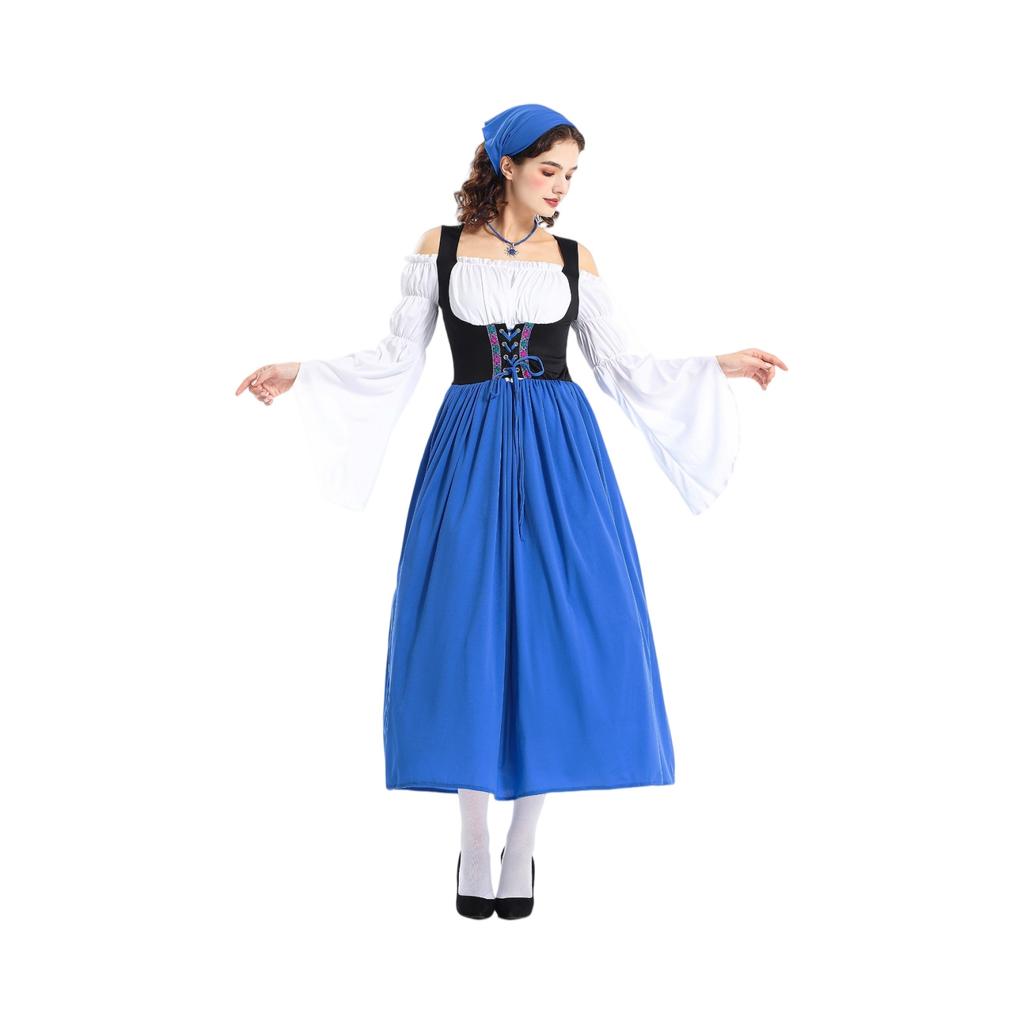 Dámské vintage farmářské šaty jednobarevné patchworkové šaty s dlouhým rukávem