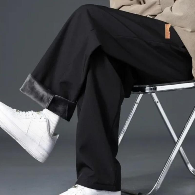 Men Autumn Winter Thick Fleece Warm Trousers Drawstring Cropped Pants Men Add Velvet Casual Loose Drape Sweatpants Sports Slacks