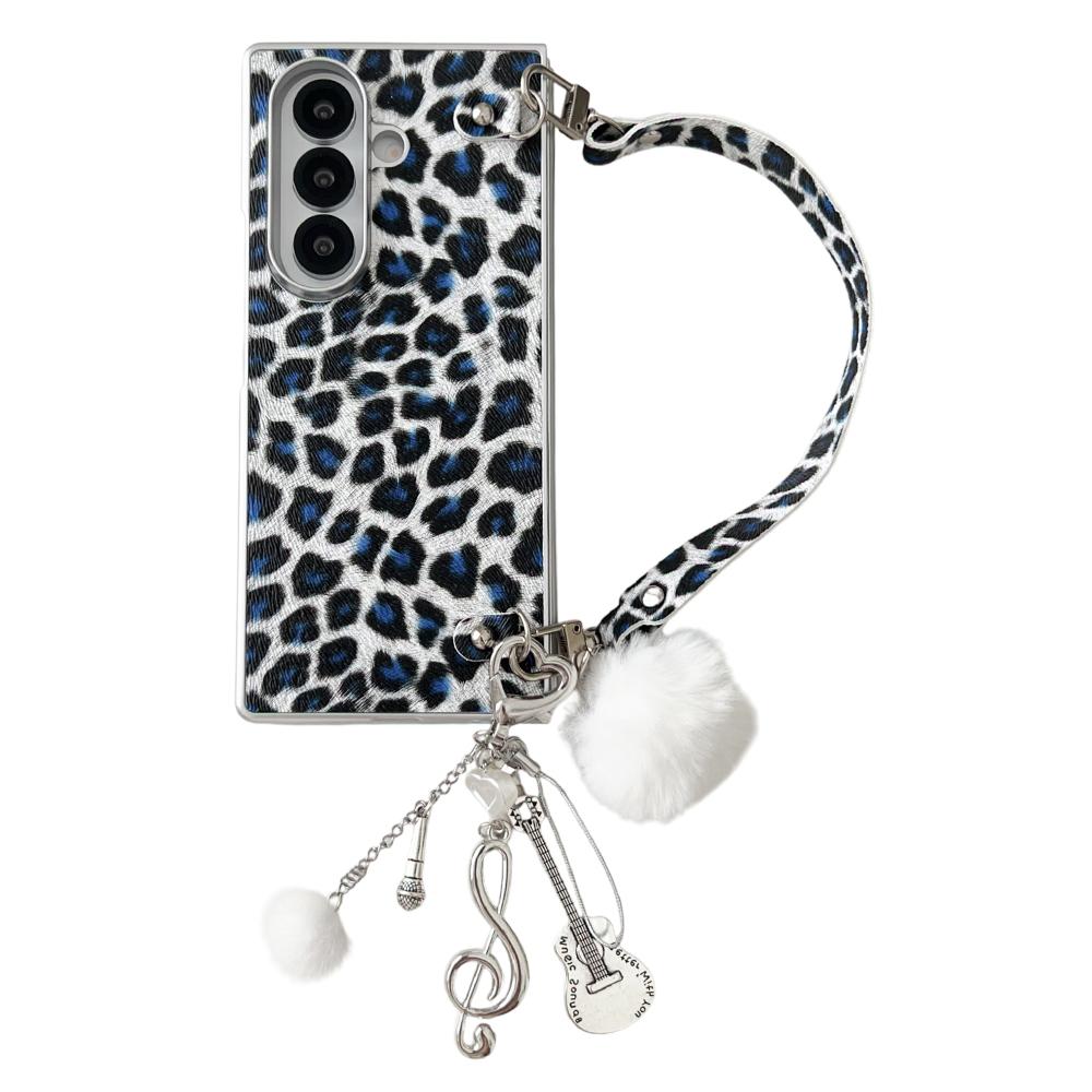 Für Samsung Galaxy Z Fold7 5G Hülle Leopardenmuster Leder+PC Handyhülle mit Gitarrenanhänger und Riemen