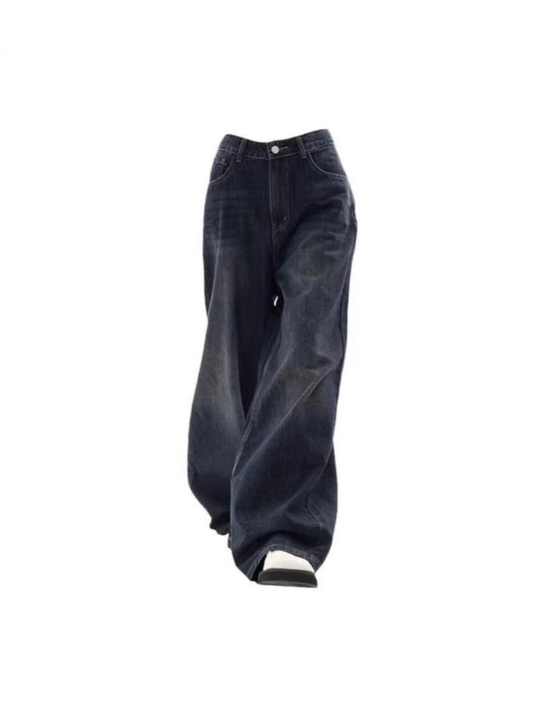 Women's Retro Harajuku Wide-Leg Jeans with Pockets - Oversized Korean Street Fashion for Autumn