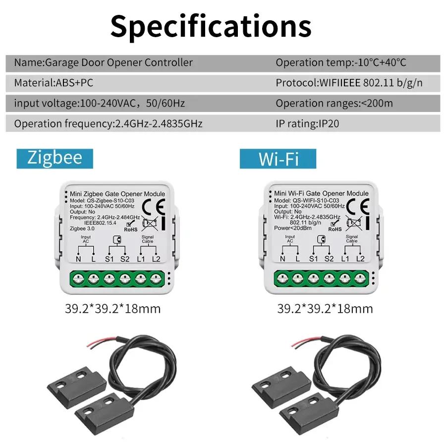 Tuya WiFi Zigbee Garage Door Opener Controller Gate Opener Module Smart Life APP Remote Alexa Google Home Alice Voice Control