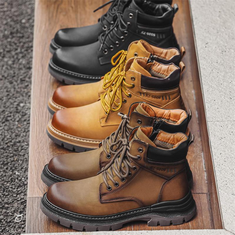 K7716 Pánské boty Martin zvyšující výšku britské vysoké špičky pracovní pánské boty boty středně vysoké univerzální rebarborové boty