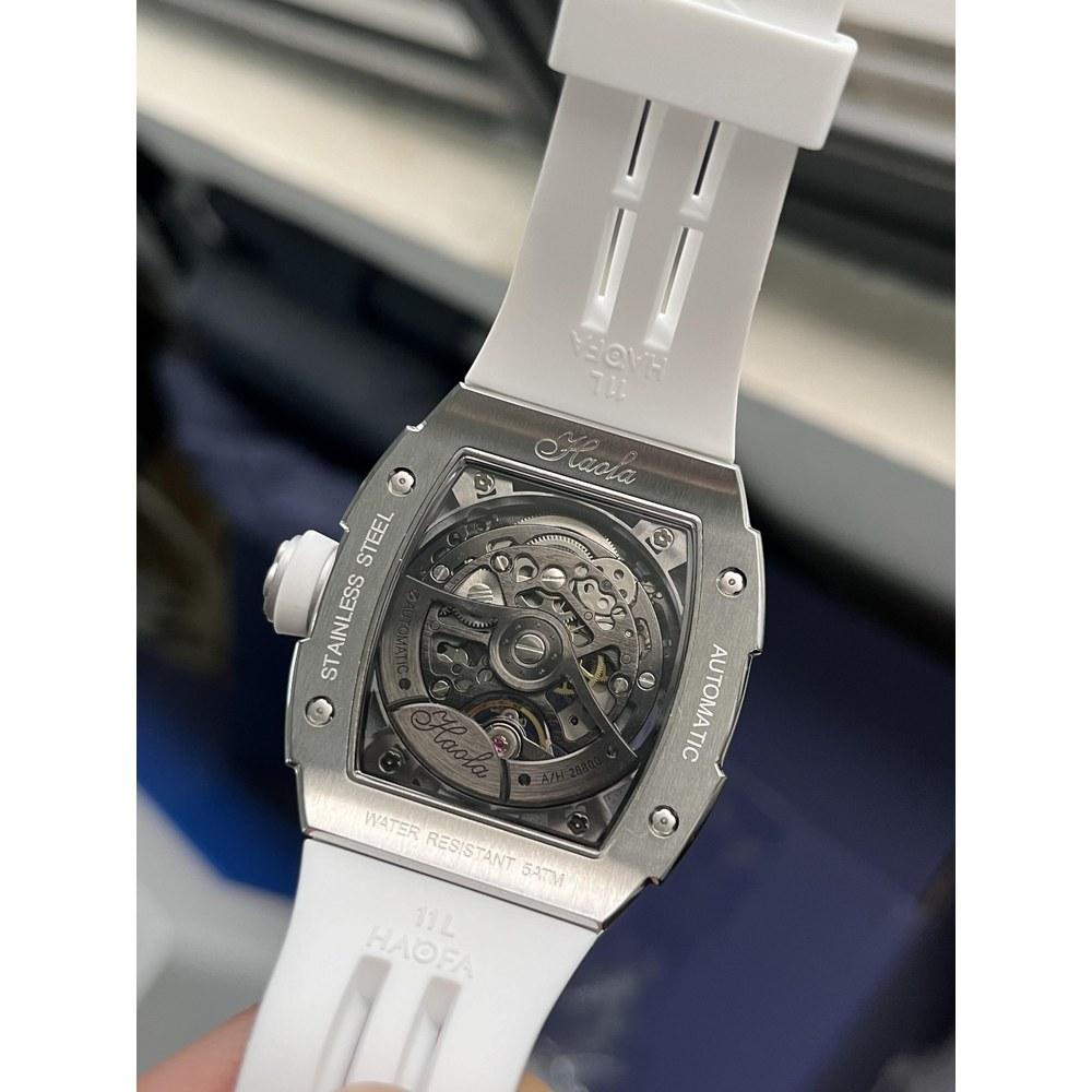 Haofa Skeleton Automatic Wristwatch Men 316L Stainless Steel Barrel Tonneau Business Fashion Gift