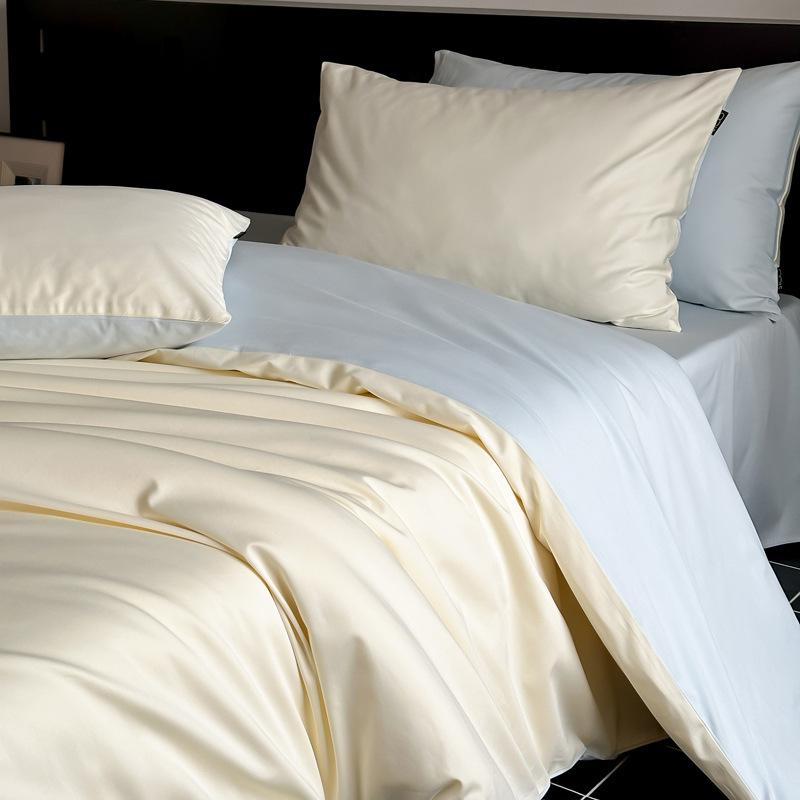 Set de lenjerie de pat de lux din bumbac 100% clasa A 100S satin bumbac egiptean 4 piese cu husă de pilotă și cearșaf cu elastic