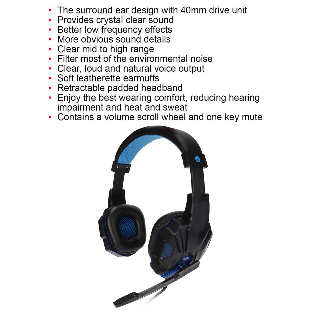   SY830MV Game Headsets   Volume Support Mic   USB Headsets with 3.5mm Microphone for   PC Laptop(Black Blue )