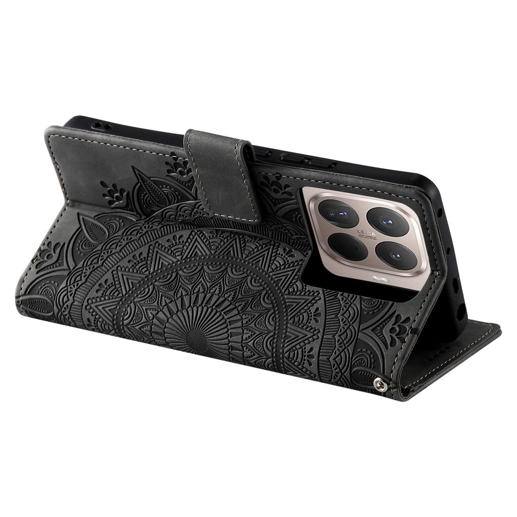 For Xiaomi 15T Pro Case Imprinted Totem Skin Feel Wallet Leather Phone Cover with Hand Strap