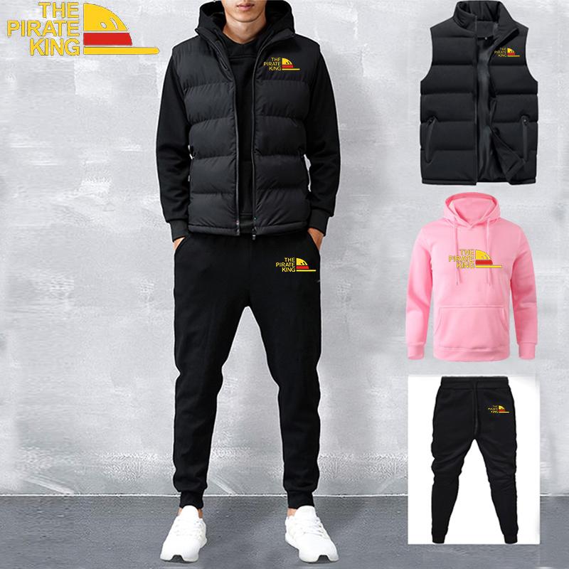 Men's Autumn Winter Tracksuits Casual Jogger Set Warm Vest Sweatpants Hoodie 3 Pieces Suit Male Sweatsuit Sports Suits