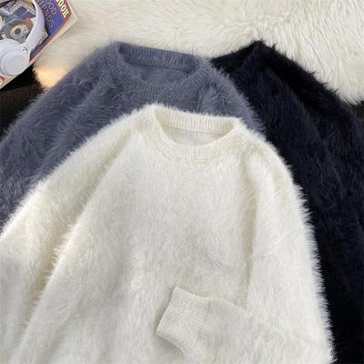 Zachte & Pluizige Herentrui: Trendy Luie Stijl Gebreide Basislaag, Effen Kleur, Verdikt voor Herfst/Winter