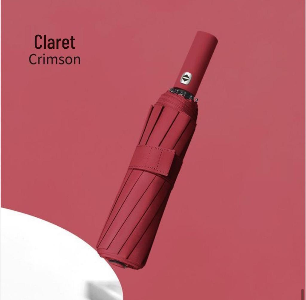 Fully Automatic Windproof Three-Fold Umbrella with Reinforced Structure and Black Sun Protection Coating, Customizable Logo Available.