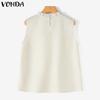 VONDA Women Summer Ruffled Neck Sleeveless Solid Color Casual Tank Tops