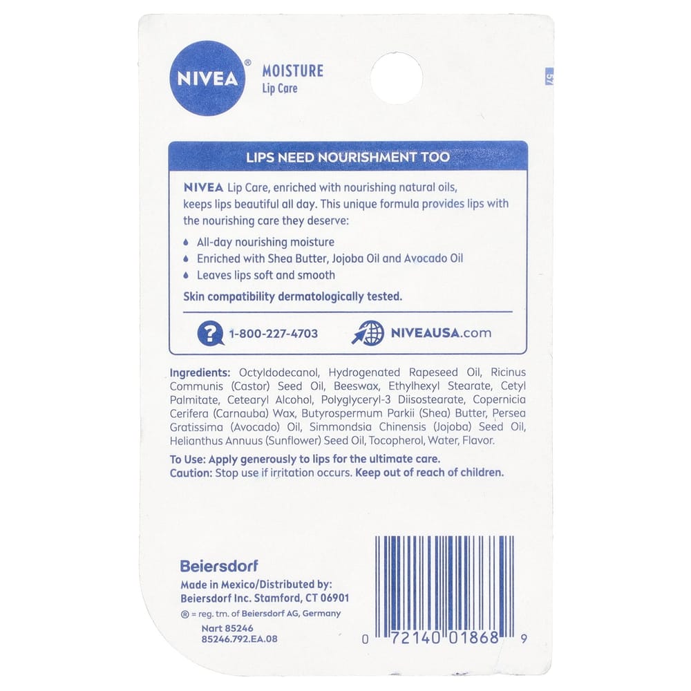 Nivea Moisture Lip Care Stick, 2-Pack, 4.8g (0.17oz) Each