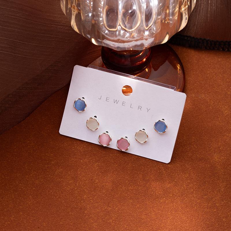 Simple And Exquisite Square Diamond-Set Pearl Stud Earrings, Colorful Opal Earrings Set, Daily Fashion Versatile Earrings For Women