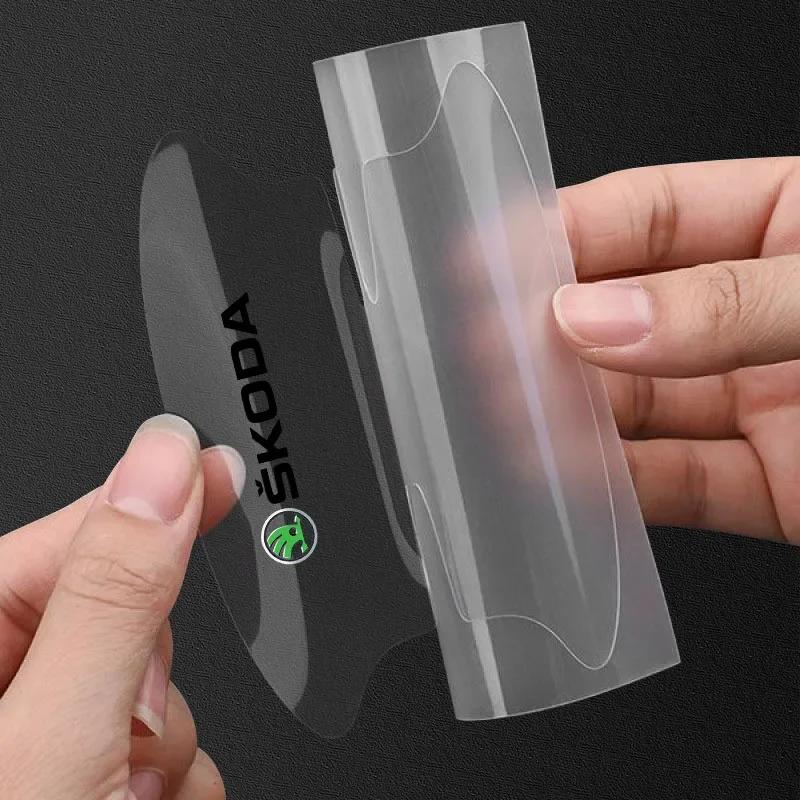 AAAAN1 Car Door Handle Bowl Transparent Sticker Anti-collision Protection Strips For Skoda Octavia Fabia Karoq Superb Rapid Kamiq Scala