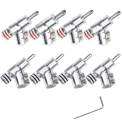 Nanomaru 4 mm Banankontakter, Vinklade, Skruvtyp, Ljuduttag, Högtalare, 4 Röda, 4 Svarta, Rodiumpläterade, Set om 8