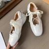 Leather Version Small Fashionable Ballet Style Casual Sports Shoes Women Thick Bottomed Mary Janes Silver Color with Bow Tie