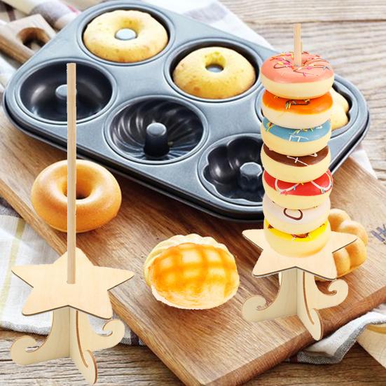 1 Set Donut-Präsentationsständer Kreative Form Wiederverwendbar Glatte Kante Gratfrei Breite Anwendung Einfache Montage Holz Lebensmittelqualität Dessert Donut-Halter für Bäckerei