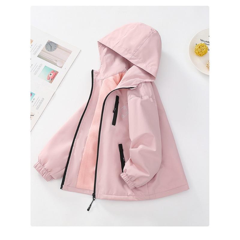 Girls Fleece Lined Outdoor Windbreaker Jacket Kids Casual Long Sleeve Outerwear