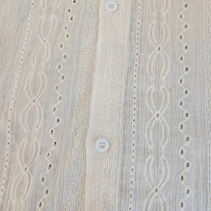 Shirts Apricot Handsome Lapel Men Blouse Vacation Hollow Out Sexy Fashion Clothing Male Mesh Long-sleeved Shirts