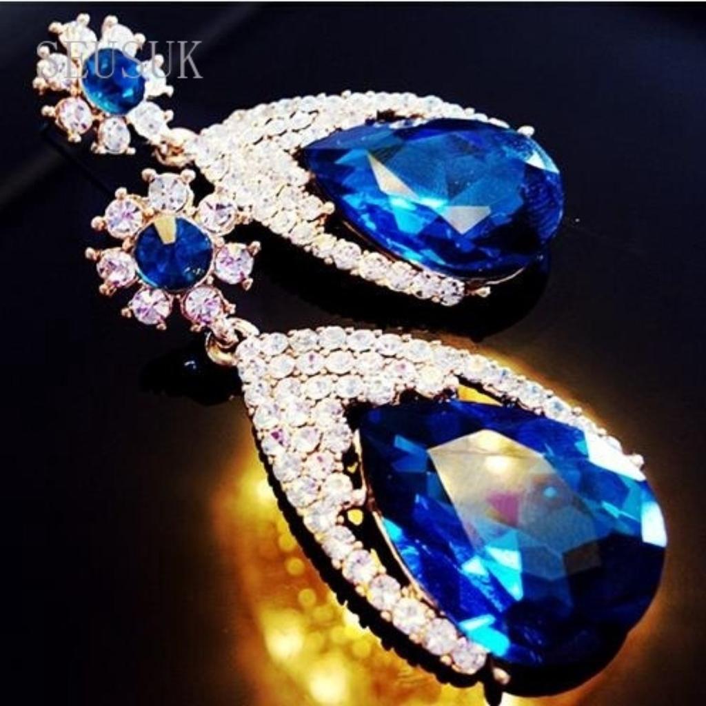 Fashion Blue Large Crystal Vintage Pendant Earrings Female Dangle Earrings Jewelry