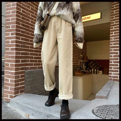 Vintage Corduroy Wide Leg Pants Women High Waist Pockets Baggy Trousers Streetwear Korean All Match Black Casual Straight Pants