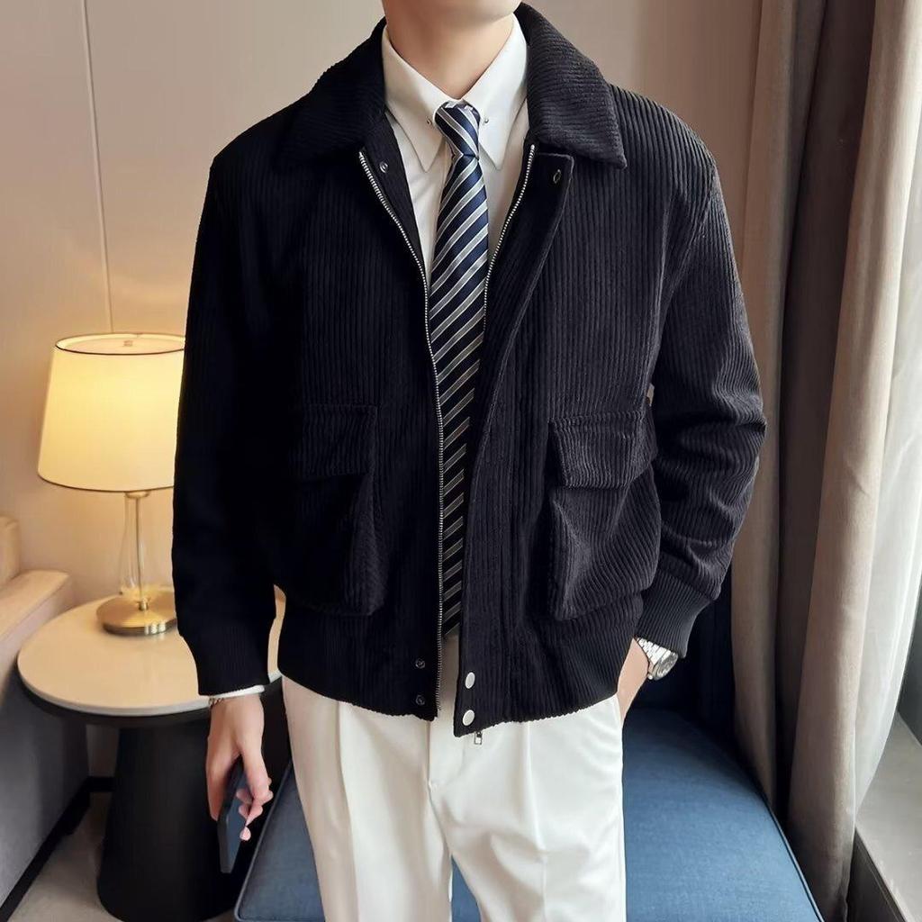 Unisex American Retro Corduroy Jacket - Trendy Spring/Autumn Workwear with High Street Lapel Design