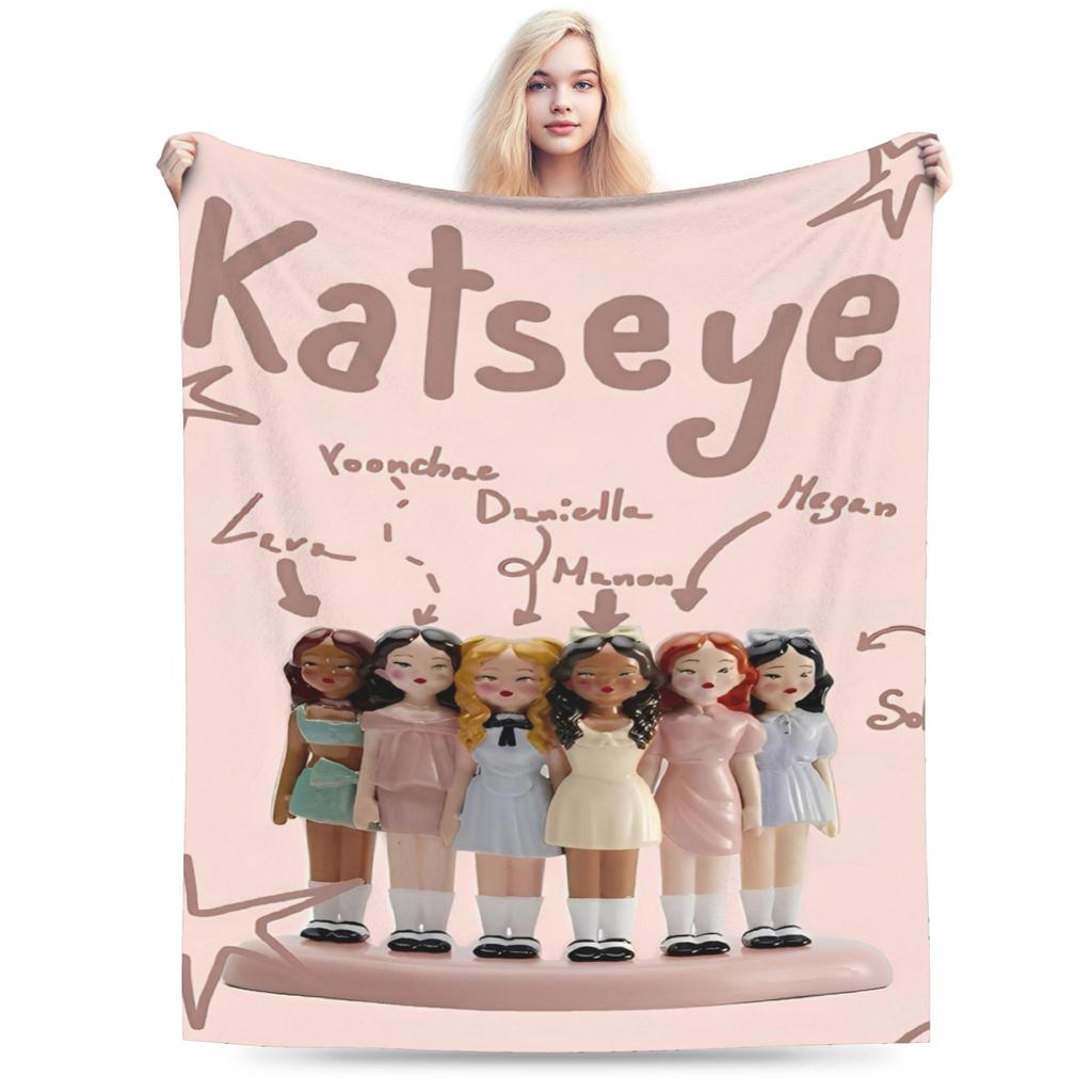 Katseye Kpop Gestrickte Decken Fleece Lara Manon Megan Leichte Überwurfdecke für Bettwäsche Sofa Bett Teppich