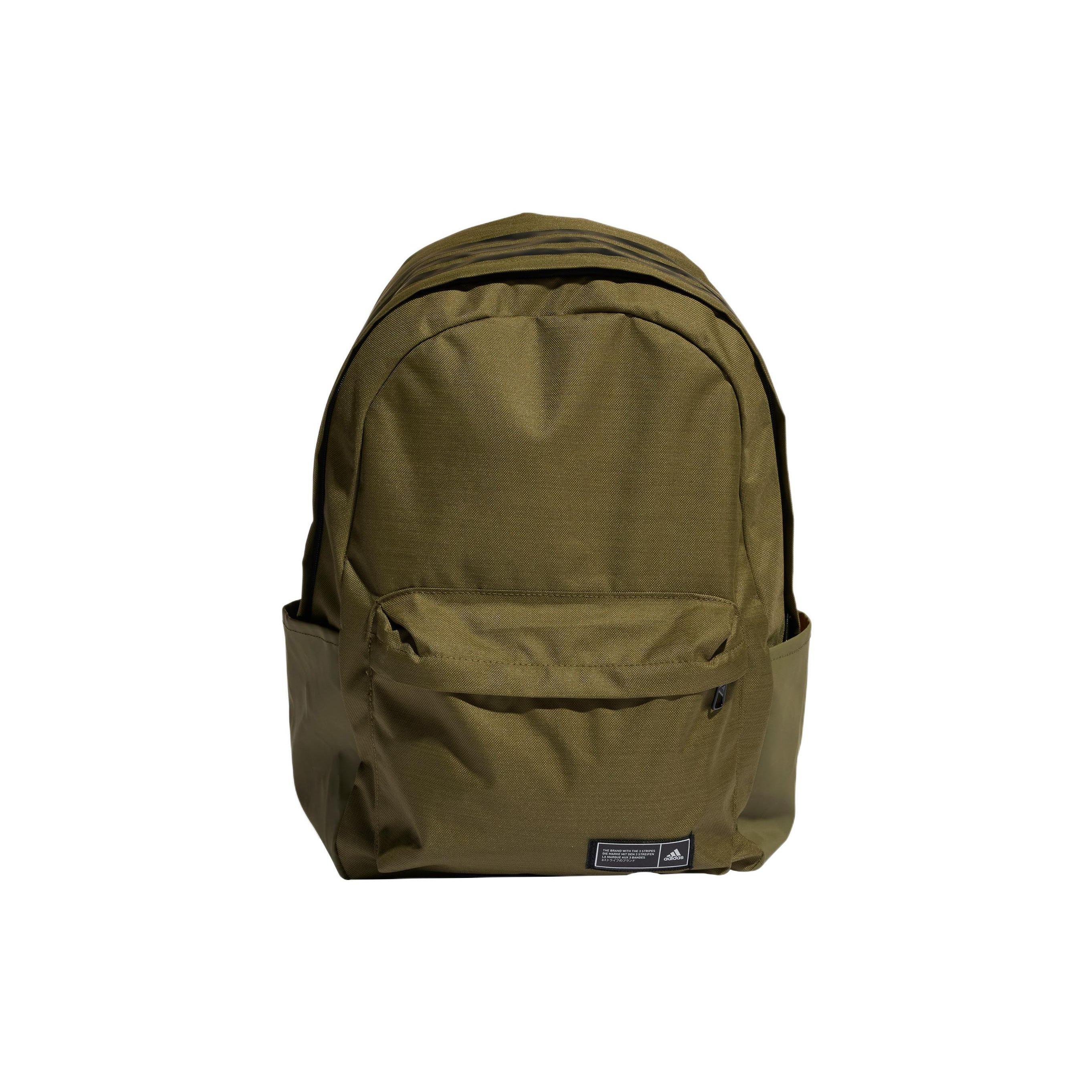Adidas Classic 3S Top Series Sports Classic Three Stripe Print Zipper Backpack Unisex Backpack Dark-Olive-Green HM9149 Dark Olive Green