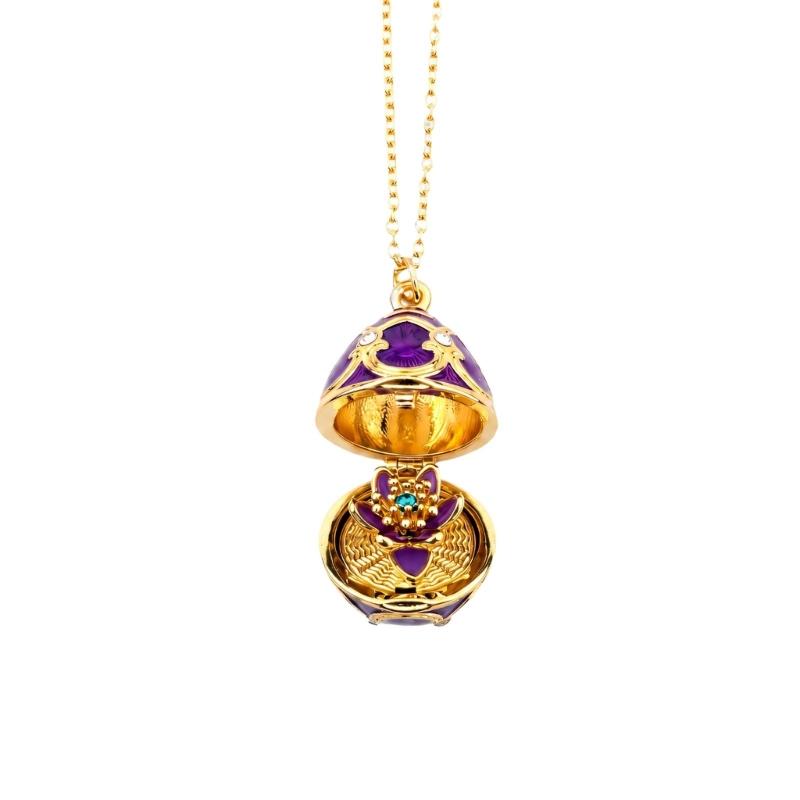 Enamel Egg Pendant Necklace with Hinged Opening, Collarbone Chain, Gold-Tone Chain, and Easter Outfit Styling for Women