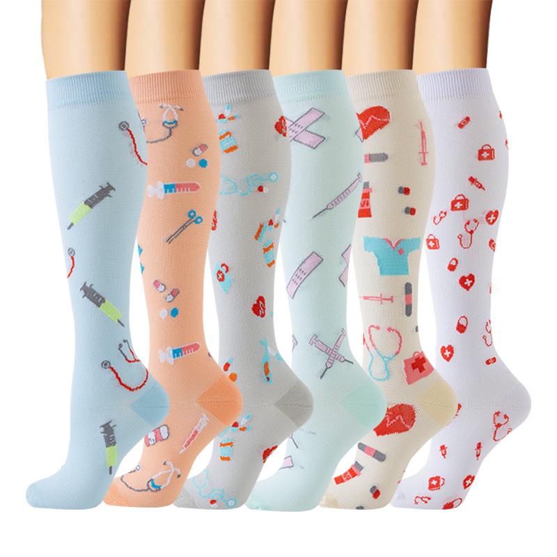 Neue Sport-Yoga 6 Paar Socken Kompressionssocken Outdoor-Sport Reitsocken Krankenschwester Wadenkompressionssocken Bein Krampfadern S