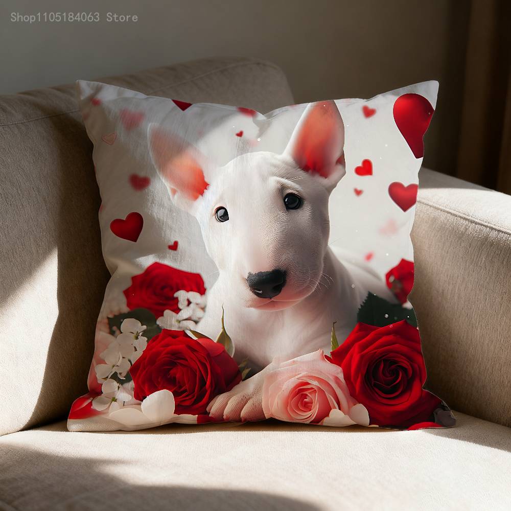 Funny Bull Terrier Dog Pillow Case For Sofa Decor Car Office Room Printing Cushion Cover Decorations and Protector