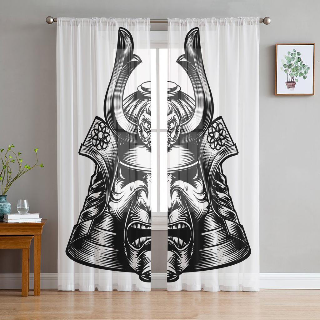 Japanese Anime Character Bushido Translucent Drapes ideal for Living Room Kitchen Tulle Windows Voile Yarn Curtains ideal for Bedroom Space Decor