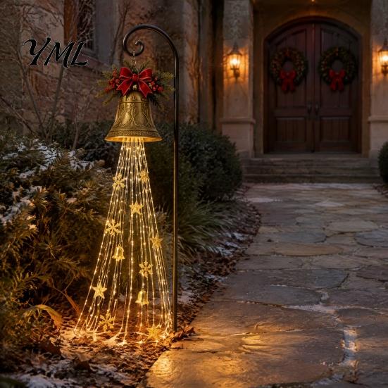 Decorative Resin Snowman Ground Stakes Solar Garden Stake Light, Flowing Waterfall LED Fairy Light with Festive Winter Courtyard Decor Star Snowflake,