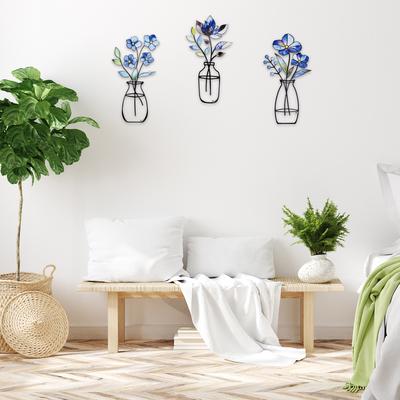 3 Pcs Metal Flower Wall Art Minimalist Metal Flower Wall Decor with Pre Drilled Holes for Home Living Room Bedroom Porch