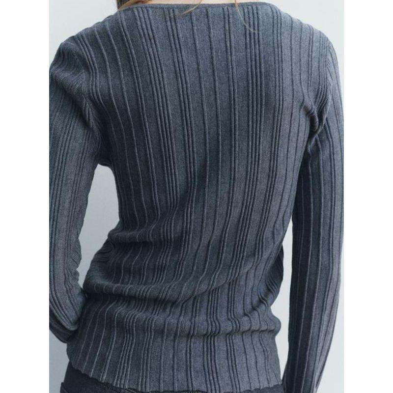Za2025 Spring New Women's Clothing Easiest for Match Long Sleeves Silm Slim Looking Slit Knitted Rib T-shirt 8779464
