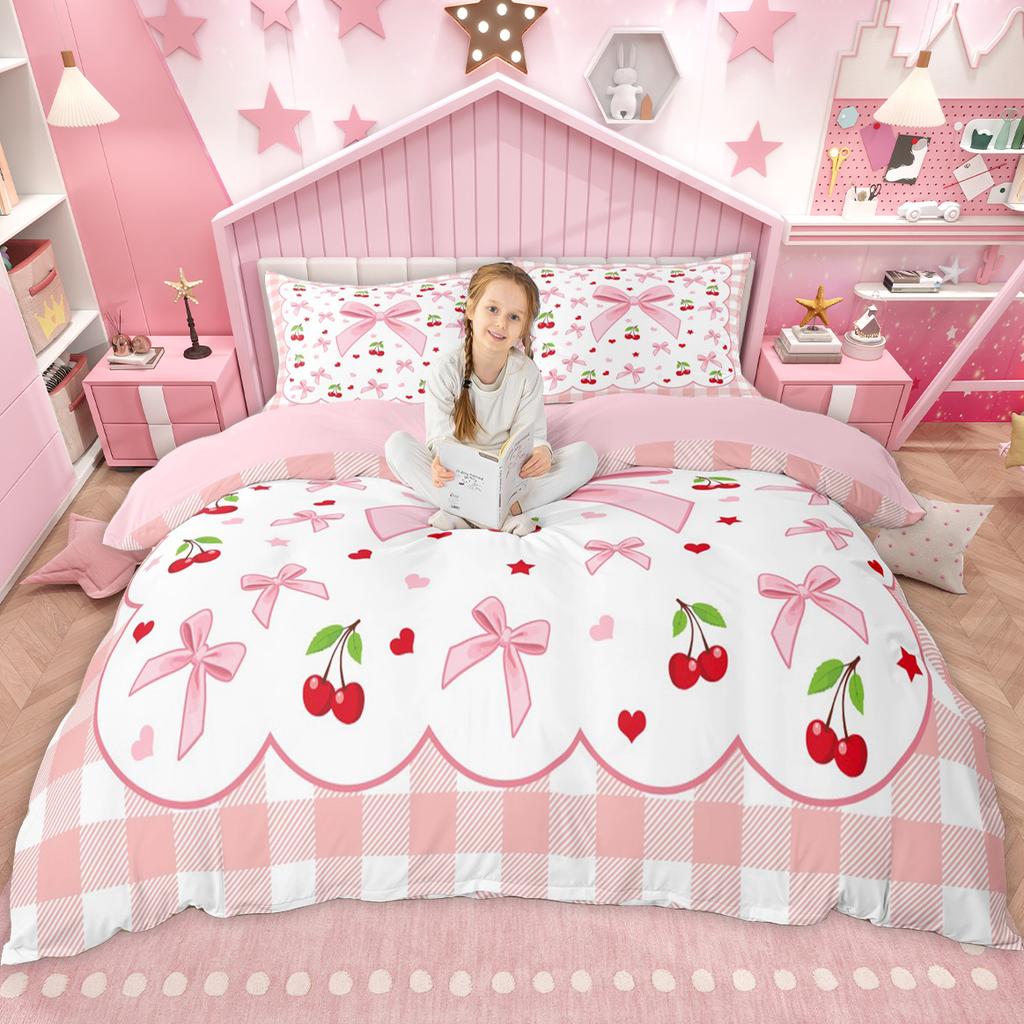 Comforter Homewish Girls Bow Knot Princess Style Comforter Set Cute Kawaii Ribbon Bed Set