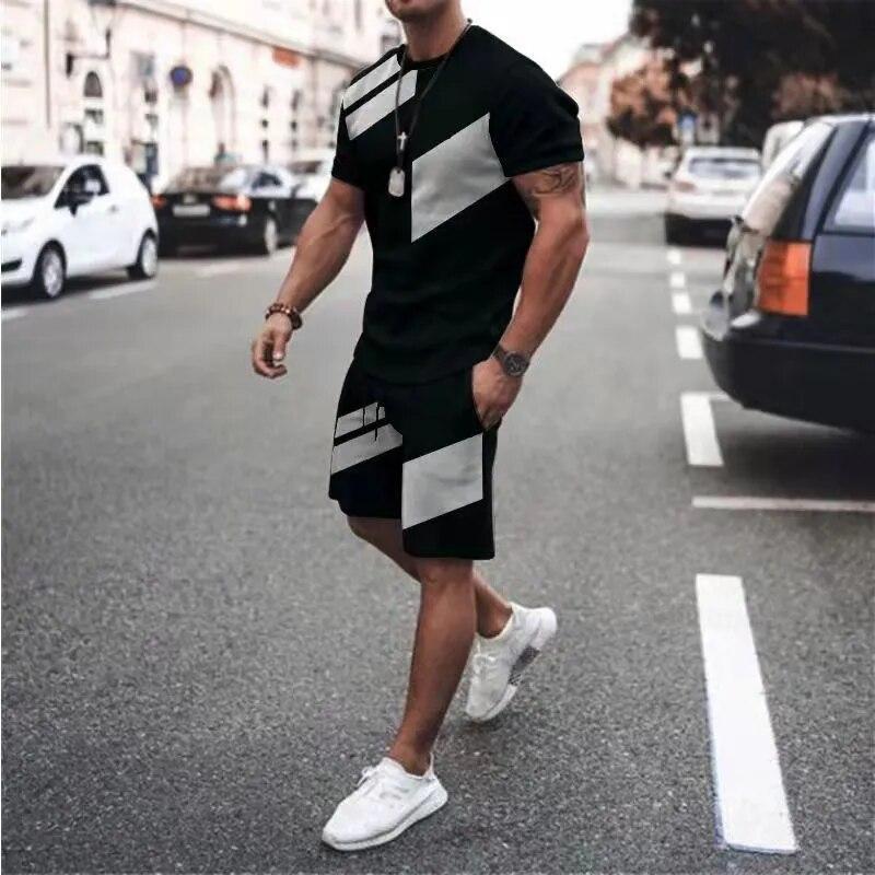 Men's T-shirt Sets 3D Print Tracksuit Oversized T Shirt Shorts Set Men Sportswear T-shirt Tops Summer Man Clothing Set