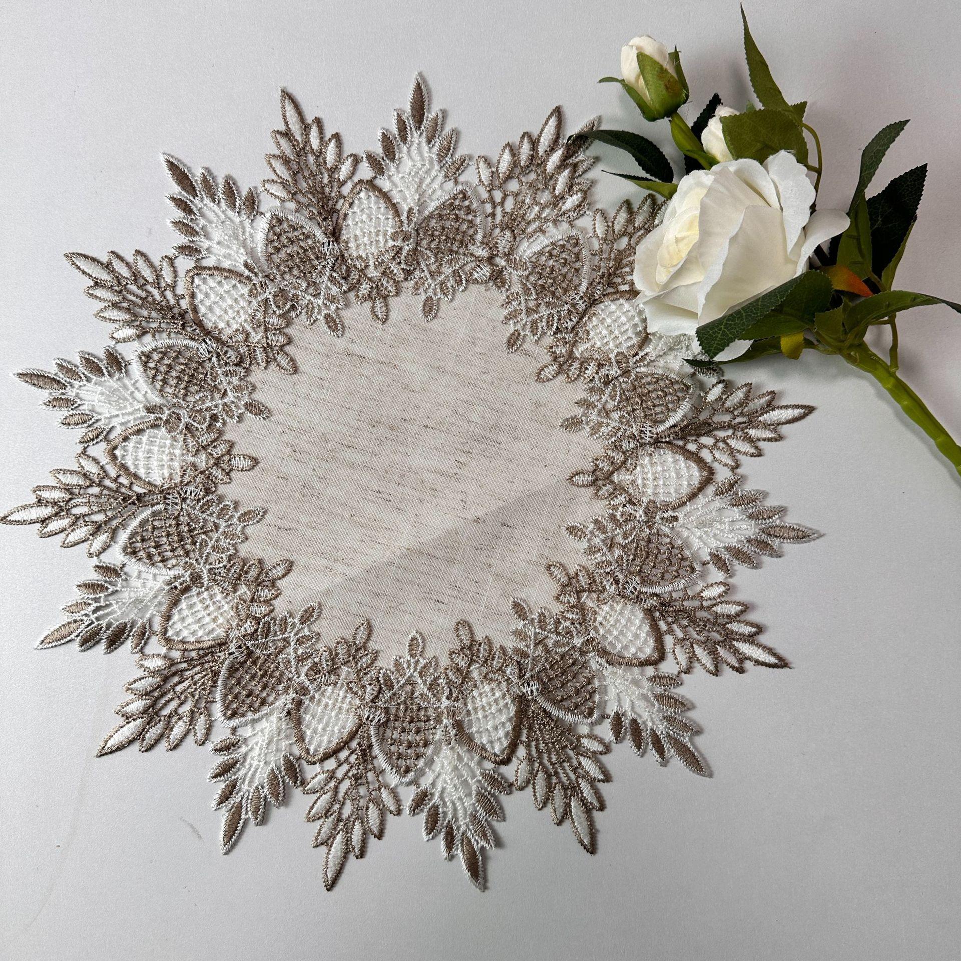 New lace table mat round imitation hemp fabric European household table cloth round 38cm льняной