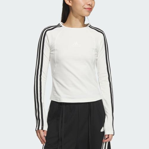 adidas breathable striped casual long-sleeve T-shirt for women, white